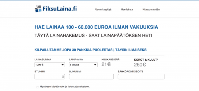 FiksuLaina - Laina enintään 60 000 €