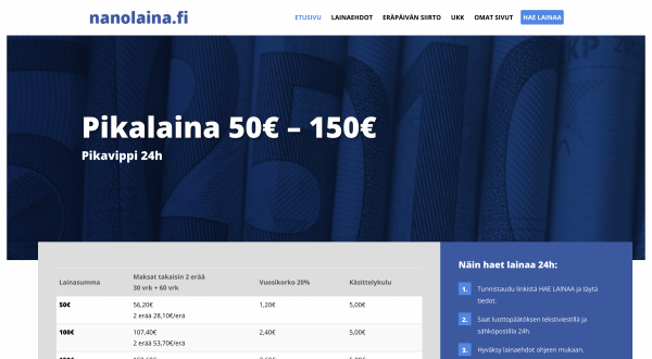 Nanolaina - Laina enintään 150 €